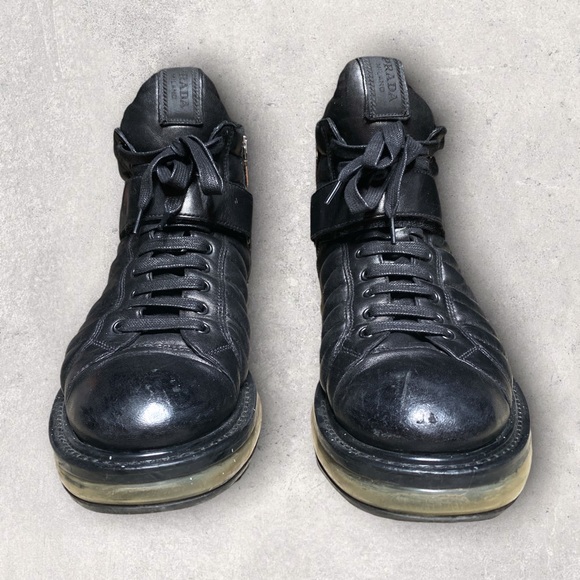 PRADA Levitate Black Quilted Leather High-Top Men’s Sneakers - Picture 4 of 17